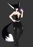  angelthecatgirl animal_ears big_breasts black_hair boots breasts bulge cat_ears cleavage clothed clothing dickgirl hair high_heels intersex long_ears magic rubber skirt solo 