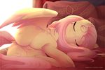  2015 anus bed bedroom blush butt cutie_mark digital_media_(artwork) equine evehly eyes_closed feathers female fluttershy_(mlp) friendship_is_magic fur hair inside long_hair lying mammal my_little_pony on_bed on_side pegasus pink_hair pussy pussy_juice sleeping smile solo wings yellow_fur 