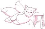  anthro aogami canine chubby collar cub fox male mammal multiple_tails nude one_eye_closed penis pose socks solo stool wink young 