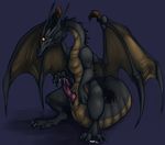  2012 animal_genitalia black_dragon_kalameet cum cum_string dark_souls digital_media_(artwork) dragon erection feral genital_slit kayla-na male penis purple_background slit solo standing western_dragon wings yellow_sclera 