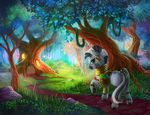  blue_eyes collaboration ear_piercing equine female feral forest friendship_is_magic grass light looking_at_viewer looking_back mammal my_little_pony nature outside piercing solo tree tsaoshin viwrastupr zebra zecora_(mlp) 