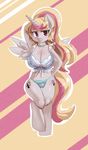  abstract_background anthro bedroom_eyes big_breasts breasts cleavage clothed clothing cutie_mark equine fan_character feathers female freedomthai fur grey_fur hair horn long_hair looking_at_viewer mammal my_little_pony panties red_eyes smile solo two_tone_hair underwear winged_unicorn wings 