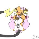  anus blush bow chastity chastity_cage collar crossdressing girly legwear male nintendo one_eye_closed open_mouth plain_background pok&eacute;mon raichu rairai rairai_(character) solo thigh_highs video_games white_background 