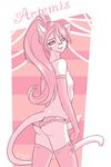  anthro armwear artemis_tsukino cat clothed clothing colored_sketch detailed erection feline girly gloves hair half-dressed legwear long_hair lying male mammal mingchee on_side penis pink_theme smile solo topless underwear 