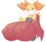  anthro big_breasts breasts canine delphox female fox hands_on_breasts holding_breasts huge_breasts looking_away mammal nintendo plain_background pok&eacute;mon signirsol solo video_games white_background 