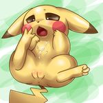  after_sex anus black_nose box_xod brown_eyes cum cum_on_body female feral green_background lying nintendo on_back open_mouth pikachu plain_background plump_labia pok&eacute;mon pussy solo spread_legs spreading tongue video_games yellow_skin 