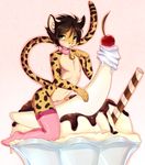  anthro banana_split bell brown_hair cheetah cherry collar erection feline girly hair legwear licking male mammal nude penis pinup pose side_view sitting solo stockings straw sundae thigh_highs tongue tongue_out white-castle 