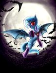  2014 alicorn_amulet bat bat_pony bat_wings blue_hair d-lowell equine female flying friendship_is_magic glowing glowing_eyes hair horn mammal moon my_little_pony necklace night outside pendant red_eyes socks solo trixie_(mlp) two_tone_hair unicorn wings 