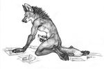  2014 canine collaboration coyox erection kneeling knot looking_down male mammal maned_wolf masturbation monochrome paws penis precum qzurr sawolf151 scar solo traditional_media_(artwork) 