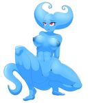  alien ansil blue_skin breasts crouching earthbound_(series) female giygas nude pink_eyes plain_background pussy solo white_background 