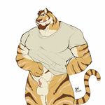  balls biceps big_muscles bin_(artist) bottomless facial_hair feline goatee graydiel licking licking_lips looking_at_viewer male mammal muscles penis penis_tip sheath solo standing tiger tongue tongue_out 