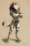  balls digitigrade feline lion looking_at_viewer male mammal negger nude pubes sheath shin_(negger) solo tattoo 