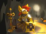  2015 anthro armor barefoot canine claws clothed clothing diasuke77 fantasy_life fennec fox fur hair kyubbi male mammal smile solo sword video_games weapon yellow_eyes yellow_nose 
