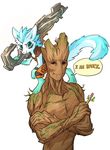  2015 ambiguous_gender asphagnum blue_hair claws dragon duo english_text feathers feral fur furred_dragon green_eyes groot guardians_of_the_galaxy hair mammal patch_(character) paws smile text tumblr white_fur wings 