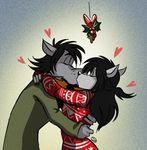  &lt;3 anthro canine christmas claws clothing couple duo eyes_closed female holidays holly_(plant) hug kissing male mammal nogicu nu_pogodi plant russian shirt soyuzmultfilm volk wolf 
