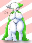  2014 3_toes anne_(cocolog) anthro big_breasts blush breasts cape cocolog female fur gloves green_eyes handymonsters looking_at_viewer navel solo standing toes unknown_species white_fur wide_hips 