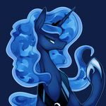  2014 blue_eyes blue_hair blue_theme crown equine female friendship_is_magic hair horn looking_at_viewer mammal marenlicious my_little_pony necklace plain_background portrait princess_luna_(mlp) solo sparkles winged_unicorn wings 