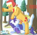  animal_genitalia applejack_(mlp) balls blush coat crossgender cutie_mark duo earth_pony equine fellatio friendship_is_magic gay green_eyes hat hooves horn horse horsecock lying male mammal my_little_pony oral penis pony rarity_(mlp) red_note scarf sex smile snow tree unicorn vein veiny_penis 