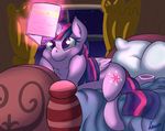  2014 atane18 bed book curtains cutie_mark equine female friendship_is_magic glowing hair horn levitation magic mammal my_little_pony night pillow purple_hair reading solo sparkles star twilight_sparkle_(mlp) winged_unicorn wings 