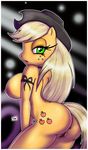  abstract_background anthro anthrofied anus applejack_(mlp) bedroom_eyes big_breasts blonde_hair breasts clitoris cutie_mark equine female freckles friendship_is_magic fur green_eyes hair hat horse innocenttazlet long_hair looking_at_viewer looking_back mammal my_little_pony nipples open_mouth orange_fur pony presenting pussy raised_tail rear_view solo standing 