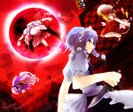  bat_wings blonde_hair blue_eyes braid china_dress chinese_clothes dress flandre_scarlet hat hong_meiling izayoi_sakuya knife long_hair moon multiple_girls patchouli_knowledge purple_eyes purple_hair red_eyes red_hair red_moon remilia_scarlet short_hair silver_hair teperyndroors touhou twin_braids wings 