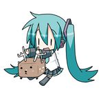  antlers aqua_hair chibi chibi_miku detached_sleeves hatsune_miku minami_(colorful_palette) solo stuffed_animal stuffed_reindeer stuffed_toy thighhighs twintails vocaloid |_| 