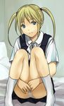  3u ane_doki bad_id bad_pixiv_id bed blonde_hair blue_eyes hands panties pantyshot pantyshot_(sitting) sakurai_kanade_(ane_doki) sitting smile socks solo twintails underwear white_panties 