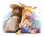  bad_id bad_pixiv_id barefoot blonde_hair blush chain closed_eyes drunk feet gourd hat horns ibuki_suika kurobuta_gekkan long_hair navel nose_bubble open_mouth saliva sketch sleeping solo tanuki touhou 