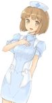  bad_id bad_pixiv_id blush brown_eyes brown_hair dress ghost_in_the_shell ghost_in_the_shell_stand_alone_complex kurutan nurse retorillo short_hair smile solo 