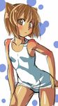  animal_ears arcana_heart bad_id bad_pixiv_id blush brown_eyes brown_hair cat_ears daidouji_kira flat_chest one-piece_swimsuit orochi_itto school_swimsuit short_hair sketch solo swimsuit 