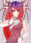  animal_ears bad_id bad_pixiv_id china_dress chinese_clothes dragon_ears dragon_girl dragon_wings dress gradient_hair head_fins horns long_hair monster_girl multicolored_hair original red_eyes solo suzume_miku wings wrist_cuffs 