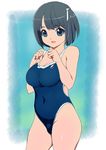  bad_id bad_pixiv_id blue_eyes blue_hair competition_swimsuit fat_mons highres kawasaki_kazuhiko one-piece_swimsuit original short_hair solo swimsuit 
