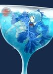  barefoot blue_eyes blue_hair bow cherry cirno cup dress drink feet food fruit glass hair_ribbon in_container in_cup minigirl mundane_utility ribbon s_kengo solo submerged touhou 