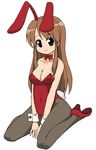  animal_ears asahina_mikuru brown_eyes brown_hair bunny_ears bunnysuit kneeling long_hair nemuro_nao pantyhose solo suzumiya_haruhi_no_yuuutsu 