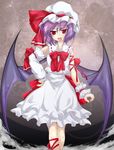  bad_id bad_pixiv_id bat_wings detached_sleeves hat purple_hair red_eyes remilia_scarlet ribbon short_hair solo touhou wings wrist_cuffs yumesato_makura 