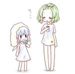  alternate_costume alternate_hairstyle bad_id bad_pixiv_id barefoot blush chibi cirno closed_eyes drink fairy_wings food hair_tie hair_up kazami_yuuka kuromame_(8gou) multiple_girls nightgown popsicle shirt simple_background t-shirt touhou towel towel_on_head white_background wings |_| 