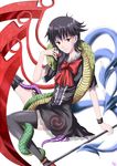  black_hair black_legwear blue_wings crost dress houjuu_nue polearm red_eyes red_wings short_hair snake solo thighhighs touhou trident weapon wings zettai_ryouiki 