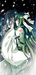  bad_id bad_pixiv_id detached_sleeves different_reflection dual_persona frog green_hair hair_ornament highres kochiya_sanae long_hair multiple_girls reflection ribbon roh_nam_kyung touhou very_long_hair yellow_eyes 