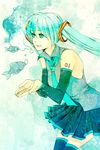 bad_id bad_pixiv_id blue_eyes blue_hair commentary_request detached_sleeves fish hands hatsune_miku kajiwara_shikaji long_hair necktie open_mouth skirt smile solo tattoo thighhighs twintails vocaloid zettai_ryouiki 