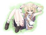  blonde_hair blush green_eyes mizuhashi_parsee mochiki pointy_ears scarf skirt solo touhou 