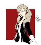  blue_eyes brown_hair dh_(brink_of_memories) hair_ornament hairclip persona persona_5 solo takamaki_anne twintails 