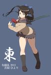  accio bad_id bad_pixiv_id black_hair black_legwear bow green_eyes katana original school_uniform skirt socks solo sweater sword touran-sai weapon 