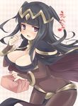  bad_id bad_pixiv_id black_hair blush bodysuit breasts cape cleavage fire_emblem fire_emblem:_kakusei large_breasts long_hair solo teu_(navy) tharja 