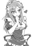  aoyama_nanami artist_name bangs blush bow collar dress enjelicious frills greyscale hand_on_own_face head_tilt heart long_hair maid maid_headdress monochrome ponytail puffy_sleeves sakura-sou_no_pet_na_kanojo shiny shiny_hair simple_background sketch solo thinking very_long_hair white_background 