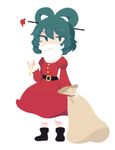  blue_eyes blue_hair dress fake_beard fake_facial_hair fake_mustache full_body hair_ornament hair_rings hair_stick kaku_seiga phantasmic sack santa_costume short_hair smile solo symposium_of_post-mysticism touhou transparent_background 