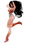  amazon black_hair boots breasts dc_comics full_body high_heel_boots high_heels highres leotard long_hair red_shoes simple_background strapless wonder_woman wonder_woman_(series) 