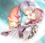  1boy 1girl eyes_closed final_fantasy final_fantasy_xiii hope_estheim incipient_kiss lightning_farron long_hair pink_hair white_hair yumihokuwa 