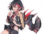  closed_eyes hatutaro hug hug_from_behind jacket jpeg_artifacts kill_la_kill laughing letterman_jacket living_clothes matoi_ryuuko senketsu short_hair skirt smile 