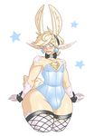  blonde_hair blush bow_tie bulge clothed clothing corset crossdressing diamond drakthug ear_piercing girly hair long_ears male piercing solo thick_thighs unknown_species wide_hips 