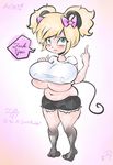  anthro areola big_breasts blush bow breasts chubby cleavage clothed clothing dullvivid fangs female gigantic_breasts huge_breasts mammal middle_finger mouse navel nipple_slip rodent short_pants smutbunny solo tiffy_cheesecake under_boob wide_hips 